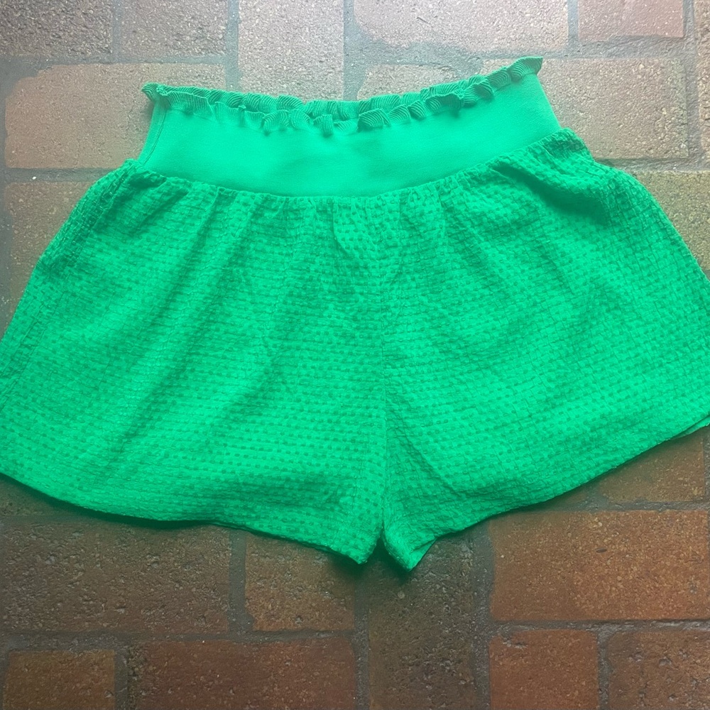 Vibrant High Waist Green Eyelet Shorts